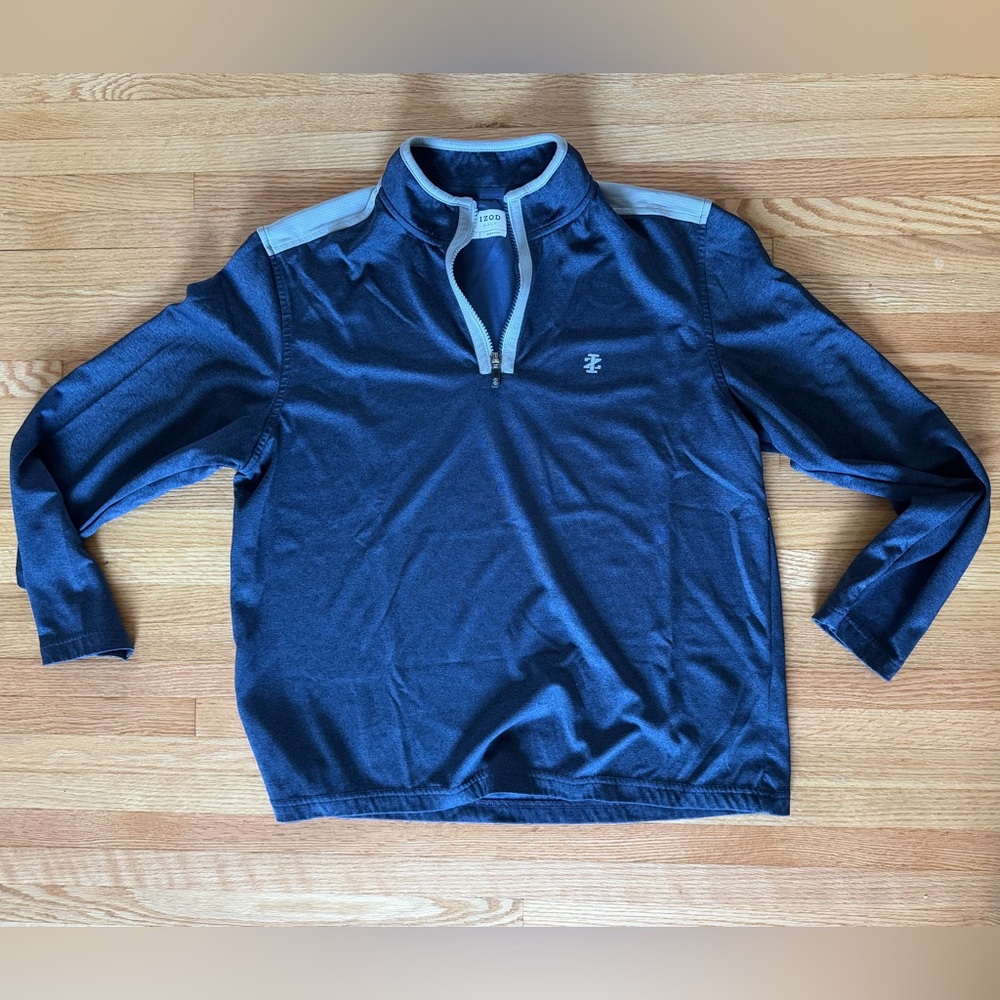 IZOD Golf Men’s Long Sleeve Breathable Pullover Quarter Zip Blue Gray Size M